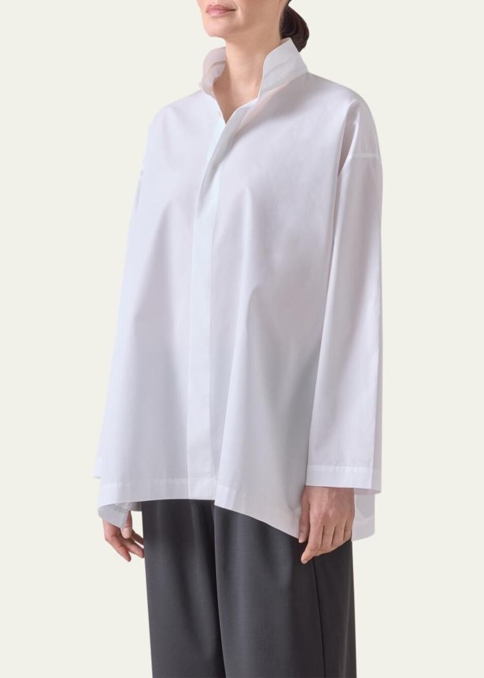 ESKANDAR Slim A-Line Double Stand Collar Shirt Long Length Sz 1 Us M/L